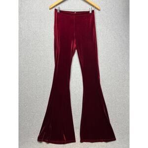 Velvet Wide Flare Bell Bottom Pull On Pants M High Waist Goth Grunge Retro Witch